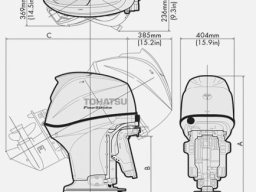 Лодочный мотор Tohatsu MFS 60 ETL Белый. Габаритные размеры.